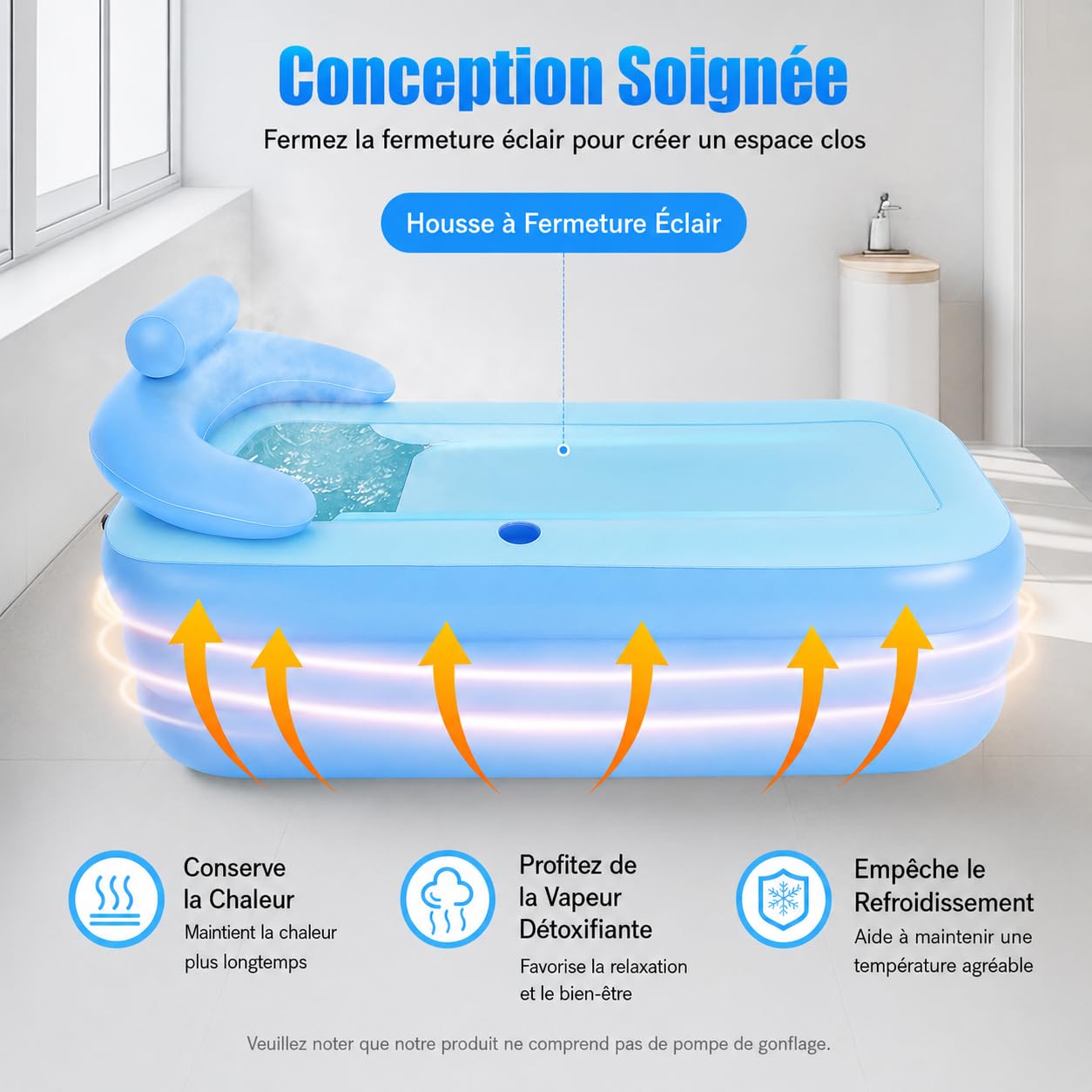 Baignoire gonflable pour adultes, baignoire mobile pliable avec fond confortable, baignoire pliante avec couvercle amovible et plateau, baignoire gonflable pour spa, bain de glace, camping, 160 × 84 ×