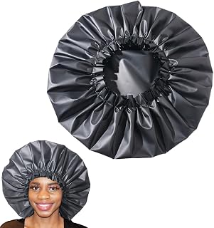 Extra Large Shower Cap Waterproof Shower Bonnet Reusable Hair Cap Single Layer Black Shower Cap for Thick Long All Hair Lengths Women Girls SPA Home Salon Use