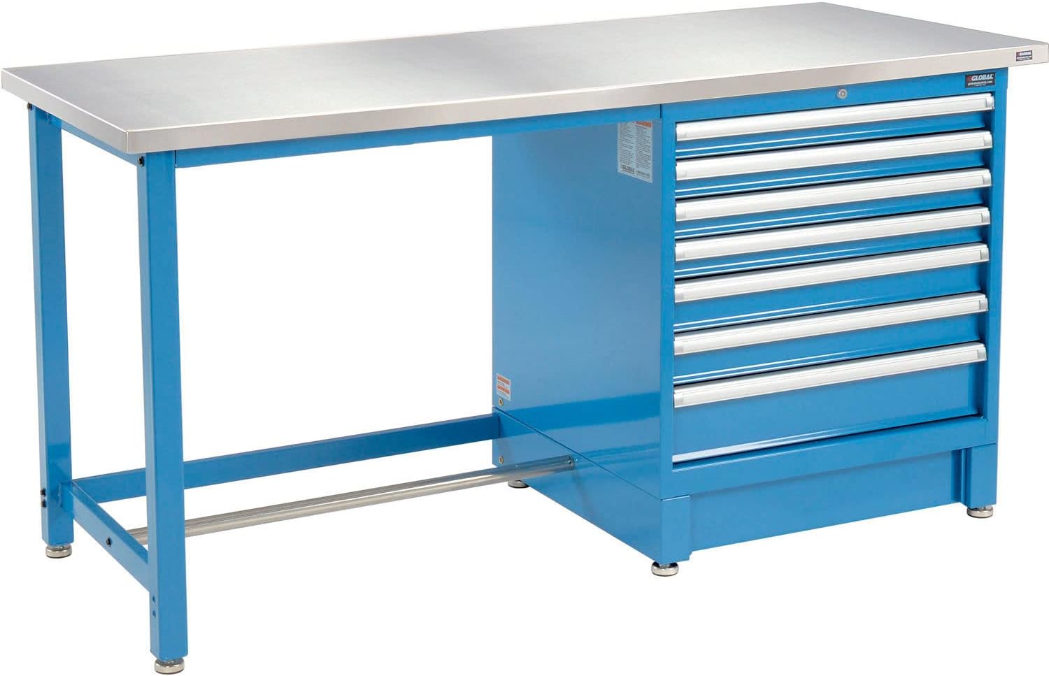 Global Industrial 72" Wx30 D Modular Workbench with 7 Drawers, Stainless Steel Square Edge, BL