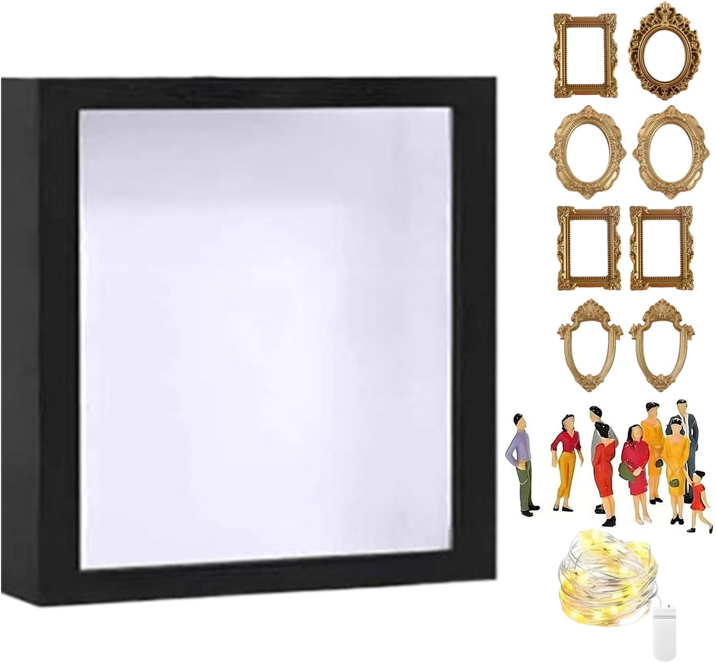 Deep Photo Display Frame - Shadow Box for 3D Artwork Mementos | Solid Wood Construction with Clear Glass Cover, Hanging or Standing Design, Showcase Keepsakes Souvenirs for Living Room 9.84x9.84 in