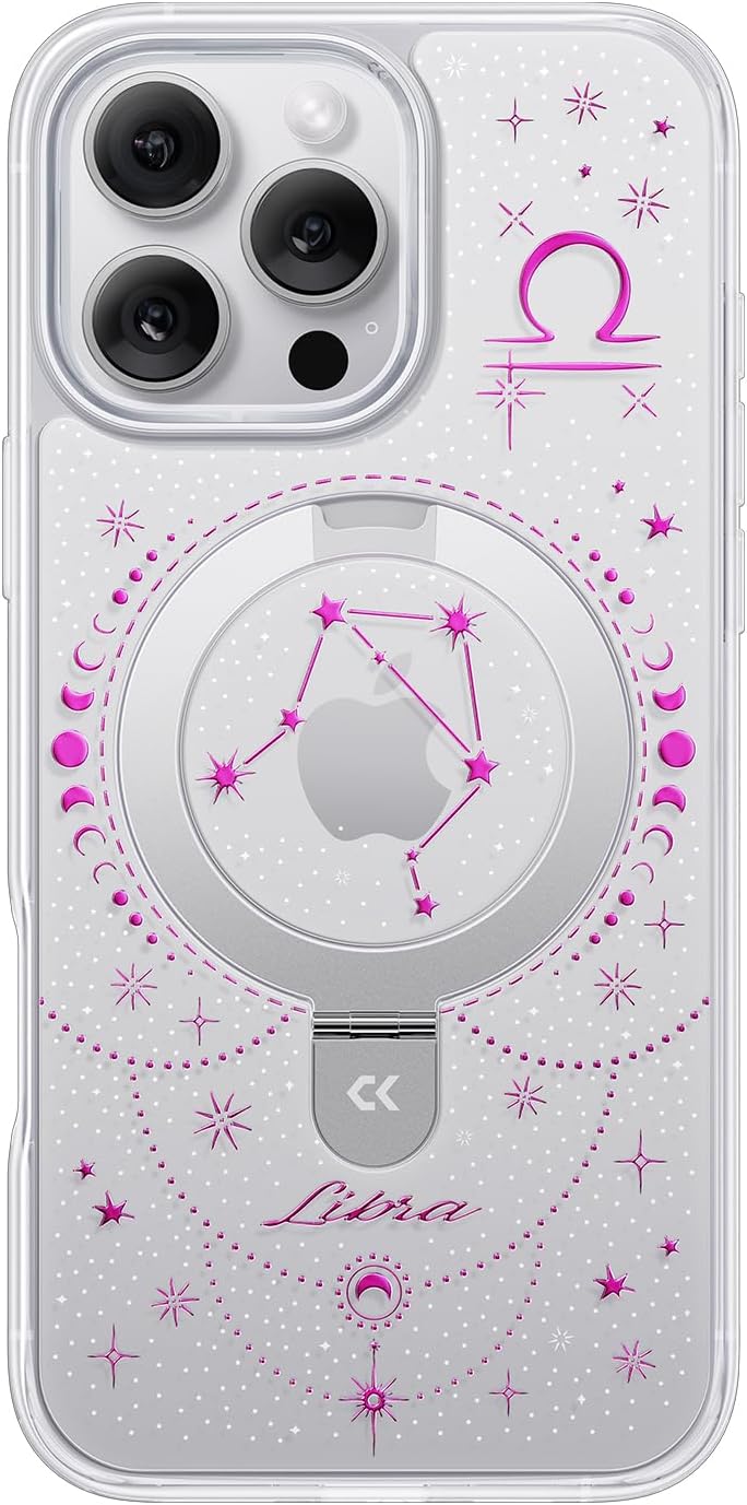 CASEKOO Libra [Zodiac Collection] for iPhone 16 Pro Case with Magnetic Ring Stand [Compatible with MagSafe] [Military-Grade Protection] Fashion Clear Back Design, Soft Edge