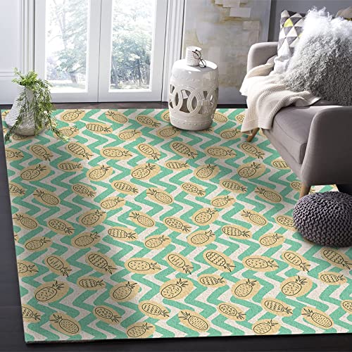 Pineapple Area Rug, Teal Moire Geometric Abstract Art Decorative Rug Anti-Slip Large Area Low Pile For Living Room Bedroom Dining Room - 2Ft X 3Ft #TOP25