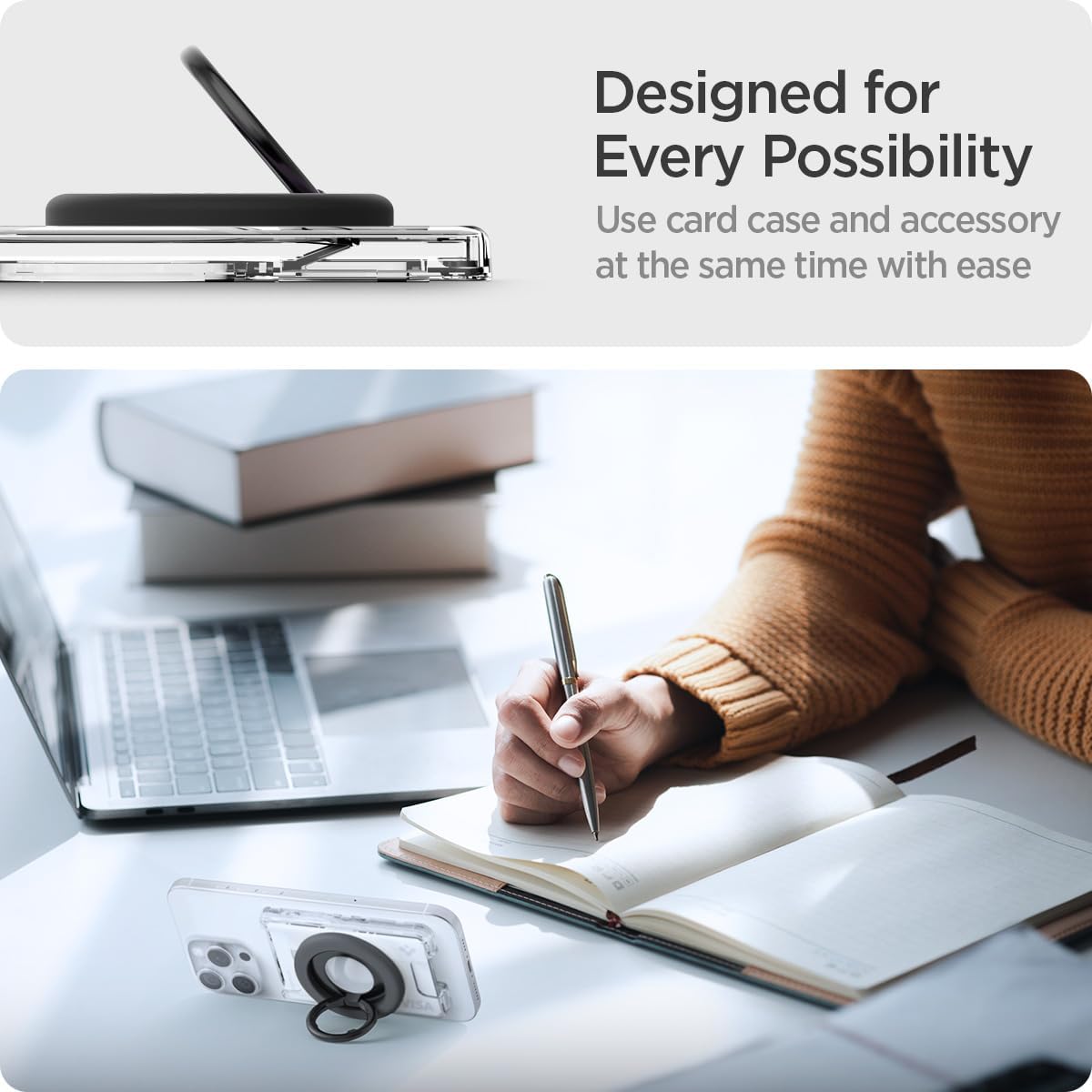 Spigen for MagSafe Wallet, Holds 3 Cards, Compatible with iPhone 17/16/15/14/13/12, Pixel 10 Series, MagSafe-Case, Pixelsnap, and Plaud Note, Transparent Card Holder - Crystal Clear/MagFit+