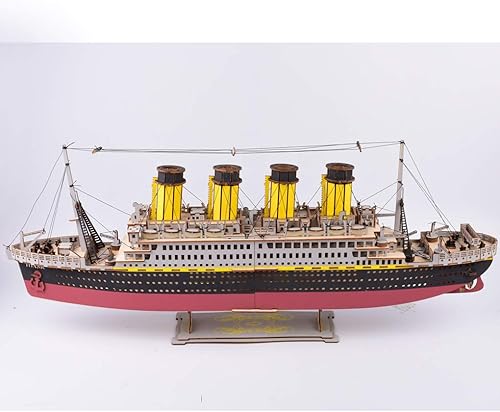 Miniatura 3 de Bitopbi Rompecabezas de madera 3D modelo Titanic de gran tamaño, crucero, versión en inglés, coleccionable, construcción de bricolaje, kit de
