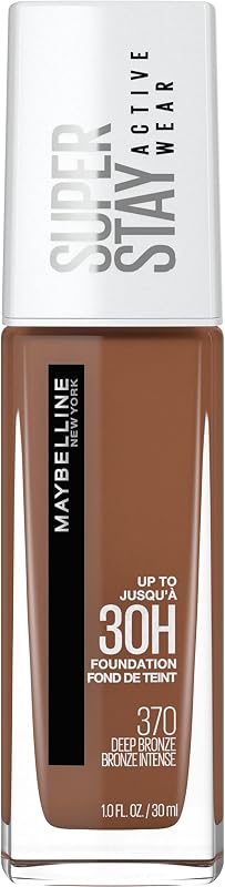 Maybelline Super Stay Base líquida de cobertura completa Maquillaje de uso activo, hasta 30 horas de uso, transferencia, resistente al sudor y al agua, acabado mate, bronce profundo, 1 unidad