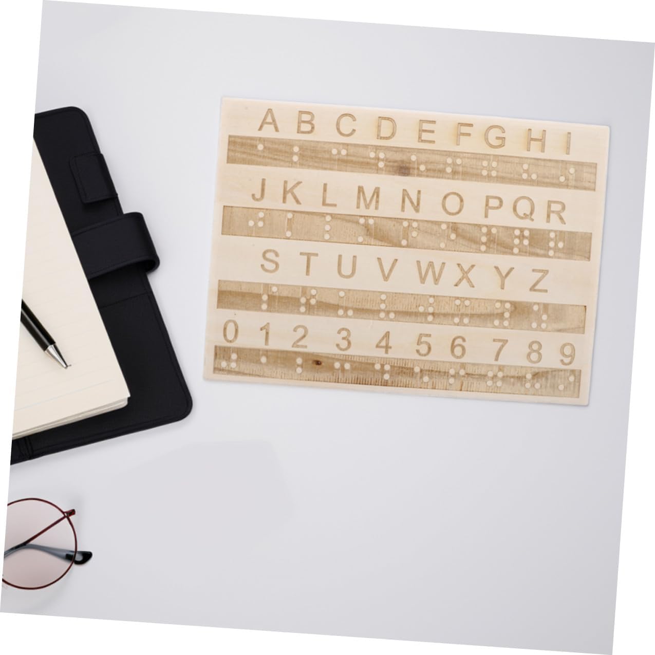 2 Pcs Braille Learning Tool Raised Dots Wooden Alphabet Board for Blind People Compact Lightweight Braille Teaching Aid Safe Smooth Solid Wood Construction