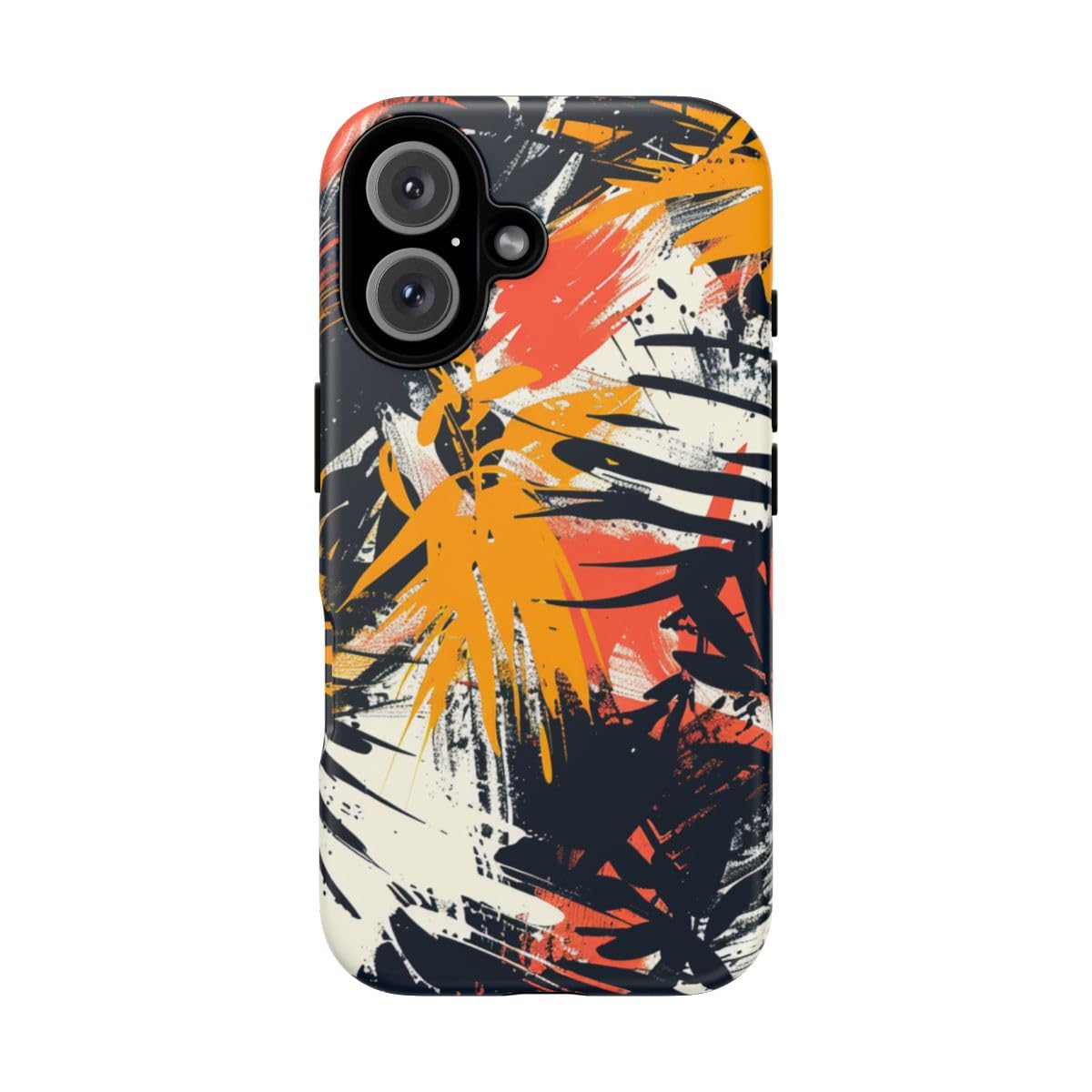 Coque iPhone 16 Abstract Tropical Brushstrokes - Protection rigide mate orange