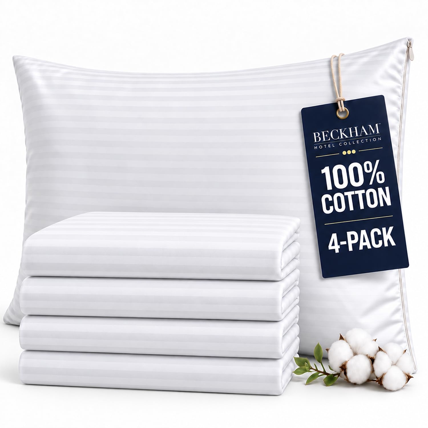 Beckham Hotel Collection 4 Pack 100% Cotton Pillow Protectors - King Size