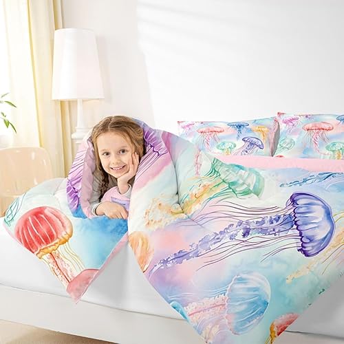 Miniatura 6 de Erosebridal Juego de edredón de medusas, tamaño matrimonial, juego de ropa de cama náutica costera del océano, animales marinos, vida marina,