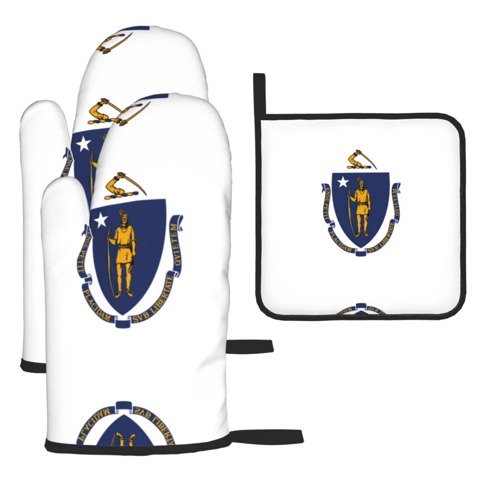 Massachusetts State Flag Oven Mitts And Pot Holders Sets Of 3 Oven Glove Kitchen Decor For Baking Cooking Bbq