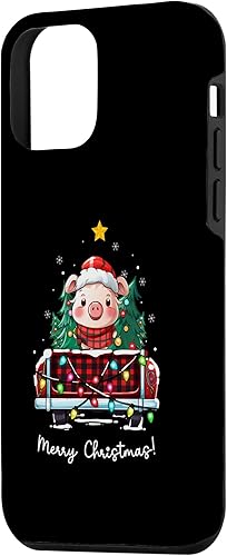 Miniatura 2 de Funda divertida para iPhone 12 mini cerdo Navidad camión a cuadros