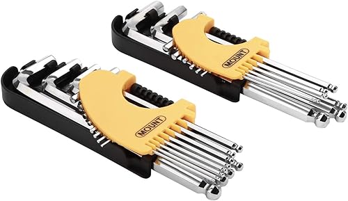 MOUNT Juego de 21 llaves hexagonales de extremo de bola de brazo largo, llaves Allen profesionales, acero Cr-V, kit de herramientas de conductor