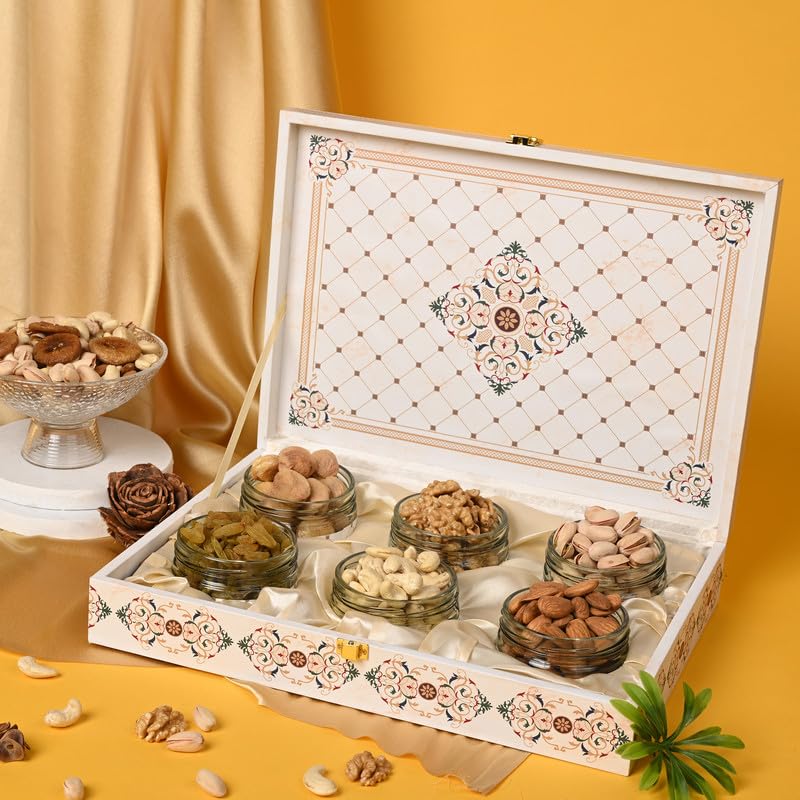 Riwaz MB White Flower design Box Filled with Dry Fruit Premium Gift Box | Premium Gift Hamper | Handmade luxury gift box| Diwali Dry Fruit Gift Box (B0DFH62BN6) Amazon Price History, Amazon Price Tracker