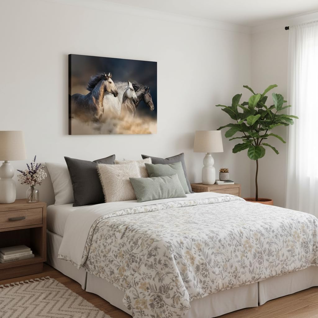 SD SOFT DANCE Horses Running Canvas Wall Art: Wild Horse Picture Print Decor Wild Animal Painting Artwork for Bedroom Living Room Office Wall Decor (16" x 11" x 1 Panel)