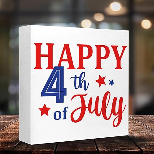 Miniatura 4 de LVQHI Decoración de madera con texto en inglés Happy 4th of July Independence Day, letrero patriótico de madera para el hogar, dormitorio, oficina,
