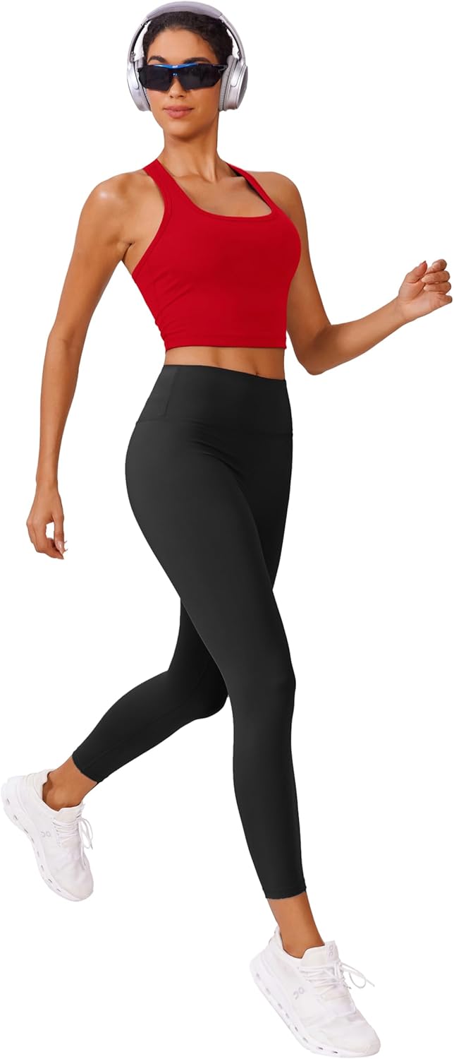 PINSPARK Racerback Crop Tank Tops for Women Longline Padded Sports Bra Scoop Neck Workout Yoga Top - Image 5