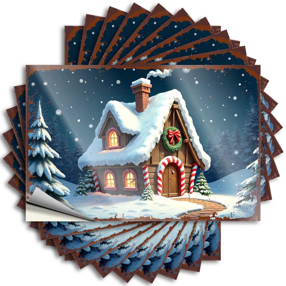 Saying Spring Porch Decor | Bookish Bumper Christmas Cottage in The Snowy Woods for Football(8X12CM)