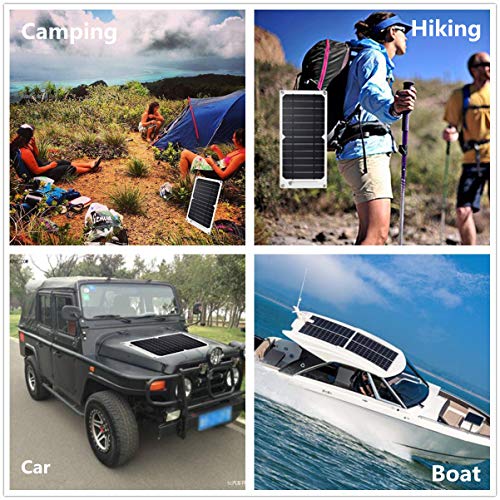 10 Watt Flexible Solar Panel Car Battery Charger 10W Portable Solar Trickle Battery Maintainer with Carabiner & Suction Cups, for RV Boat Truck Trailer Motorcycle Off Grid System