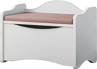 Happy Babies Caja de juguetes para sentarse, banco con espacio de almacenamiento, almacenamiento con asiento para niños, muebles infantiles, color blanco