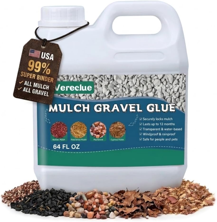 Mulch Gravel Glue for Landscaping - Fast-Drying Rock Pea Glue, Waterproof Gravel Binder, Clear Adhesive for Rocks, Mulch, Pebbles, Rubber Outdoor Landscaping, Non-Toxic and Pet-Friendly (64 fl oz)