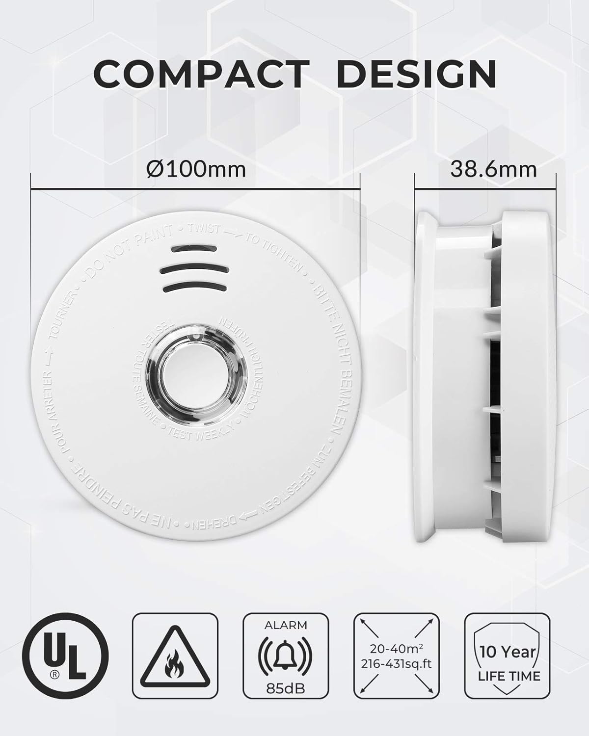 SITERWELL Smoke Detector, Fire Alarm Smoke Detector with Photoelectric Sensor and 9V Battery Operated(Included), 10-Year Fire Alarm with UL Listed, Fire Safety for Kitchen, Home, GS528A, 6 Packs : Health & Household