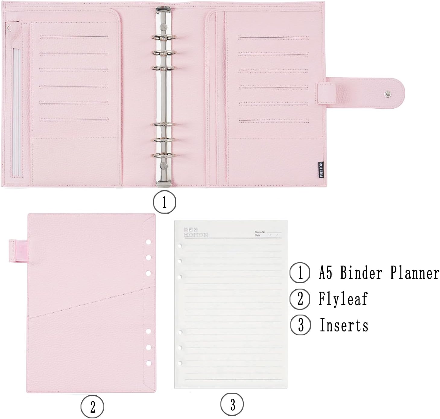 Moterm A5 Luxe Rings Planner - Genuine Leather Binder Organizer (30mm Ring, Pebbled-Quartz)