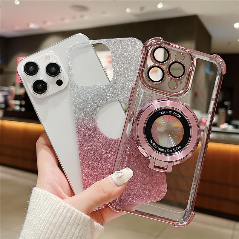 Coque MagSafe pour iPhone 15 Pro avec support béquille et protection caméra premium pailletée