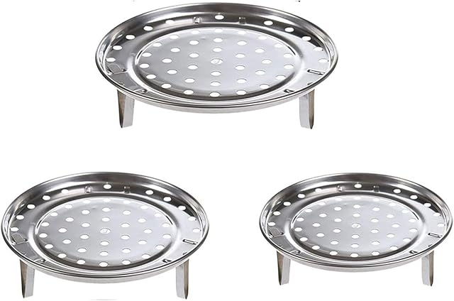 YUEMING 3Pcs Steaming Steamer Rack, Steam Holder Stainless Steel Kitchen Steamer Rack Round Steaming Tray Insert for Pots, Pans, Crock Pots with Supporting Feet 20/22/24 cm