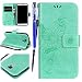 Produktbild FESELE Kompatibel mit Galaxy S4 Lederhülle, Schmetterling Blumen Ledertasche Leder Handyhülle Leder Flip Tasche Wallet Case Bookstyle Handytasche Ständer Klapphülle,Grün