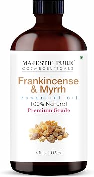 Majestic Pure Frankincense & Myrrh Essential Oil for Diffuser - 4 Fl Oz | 100% Natural Premium Grade Essentials Oils for Aromatherapy, Massage, Steam inhalation, Air Freshing, Soap and Candle Making
