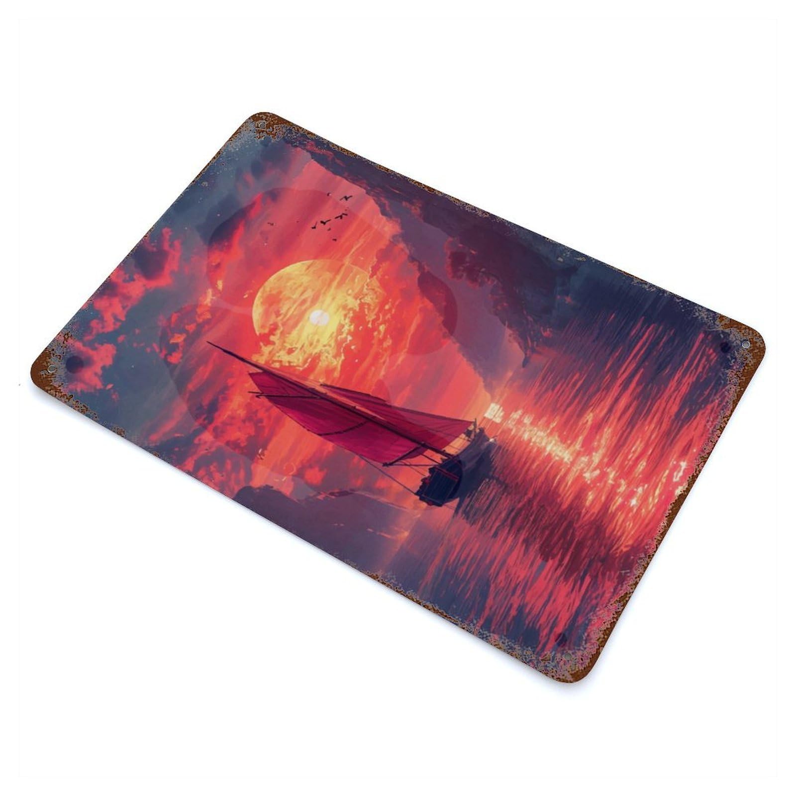 Sailboat in A Sunset Retro Metal Sign 11.8"x7.9", for Garage, Bar And Workshop Decor, Shabby Chic Decor