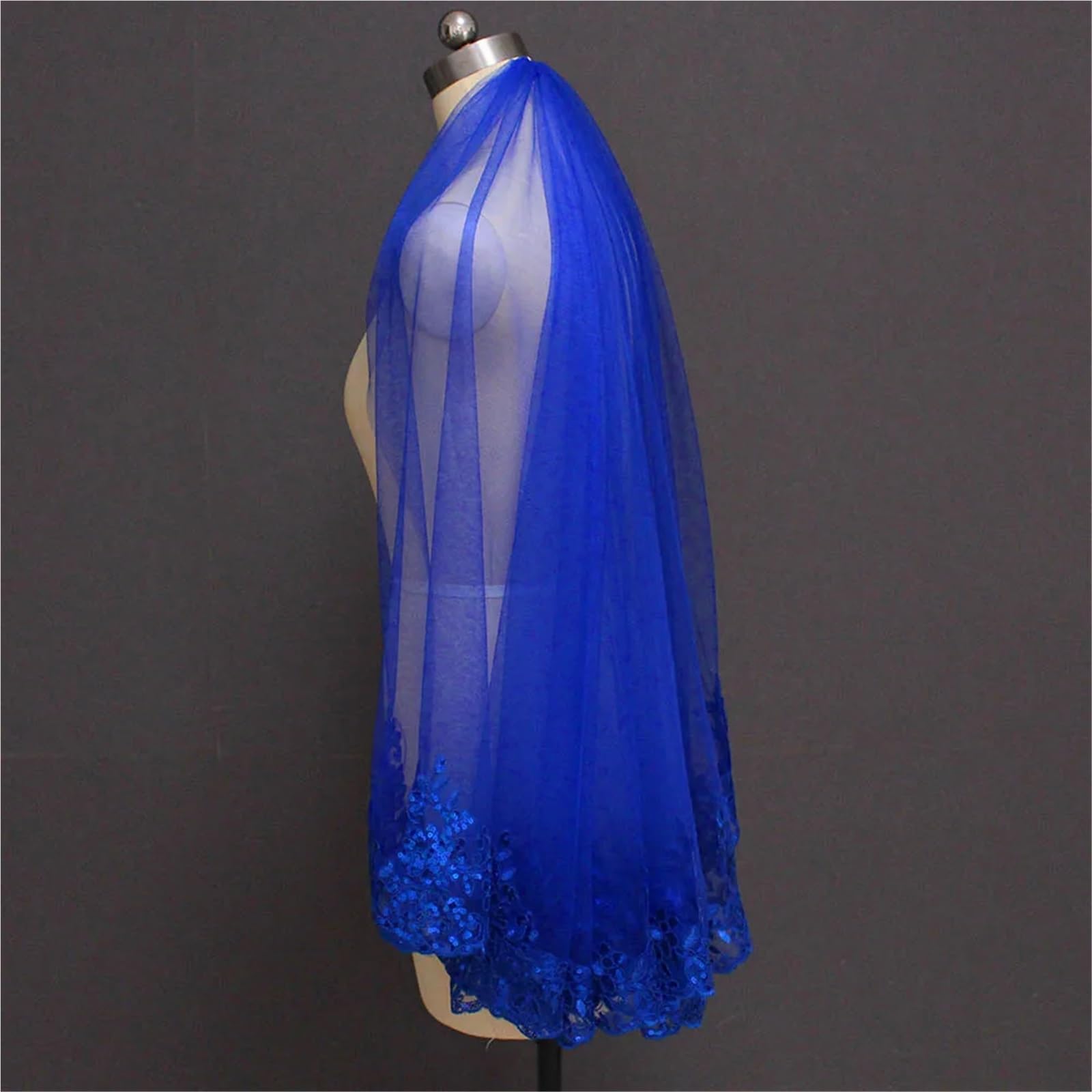 Brautschleier Blauer Bling Pailletten Spitze Kurzer Brautschleier Eine Schicht Schöner Hochzeitsschleier Hochzeit Braut Zubehör(75cm)