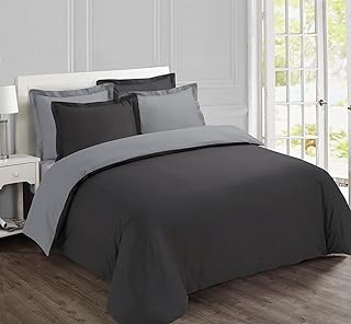 Ne manquez pas cette opportunité exceptionnelle : une housse de couette en coton à prix réduit chez Auchan ! 3 Vision - Parure de lit Réversible Bicolor Anthracite/Gris - 100% Coton - Set de Housse de Couette 240x220 cm avec 2 taies d'oreiller pour lit Standard 2 Personnes - Fibres Naturelles - Oekotex