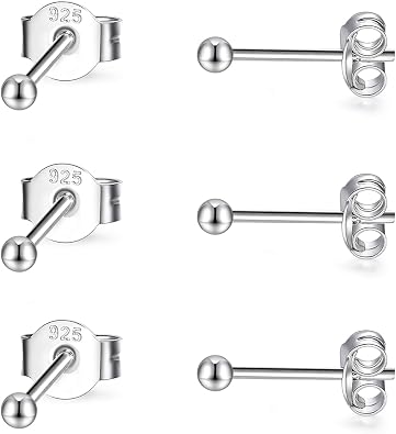 EPIRORA Sterling Silver Stud Earrings for Women- 3 Pairs of 2mm Tiny Ball Stud Earrings Round CZ Cubic Zirconia Earrings Pearl Earrings Set Cartilage Small Tragus Earrings Nose Lip Rings