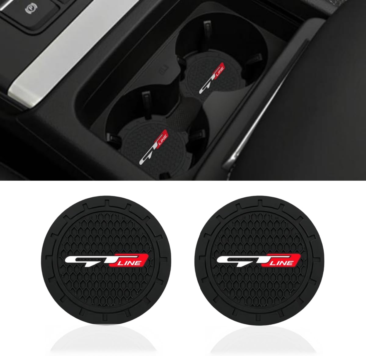 2 Pcs Black car Cup Holder Coaster Compatible with GT LINE 2.75 Inch Silicone Anti-Slip Fashion car Interior Accessories