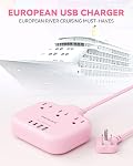 Pink Extension Cord 5 ft, Flat Plug Extension Cord with 3 Outlets 4 USB(2 USB-C) 3.1A, Power Strip Long Pink Cord 1625W, Compact for Cute Kawaii Desk Home Bedroom Room Essentials