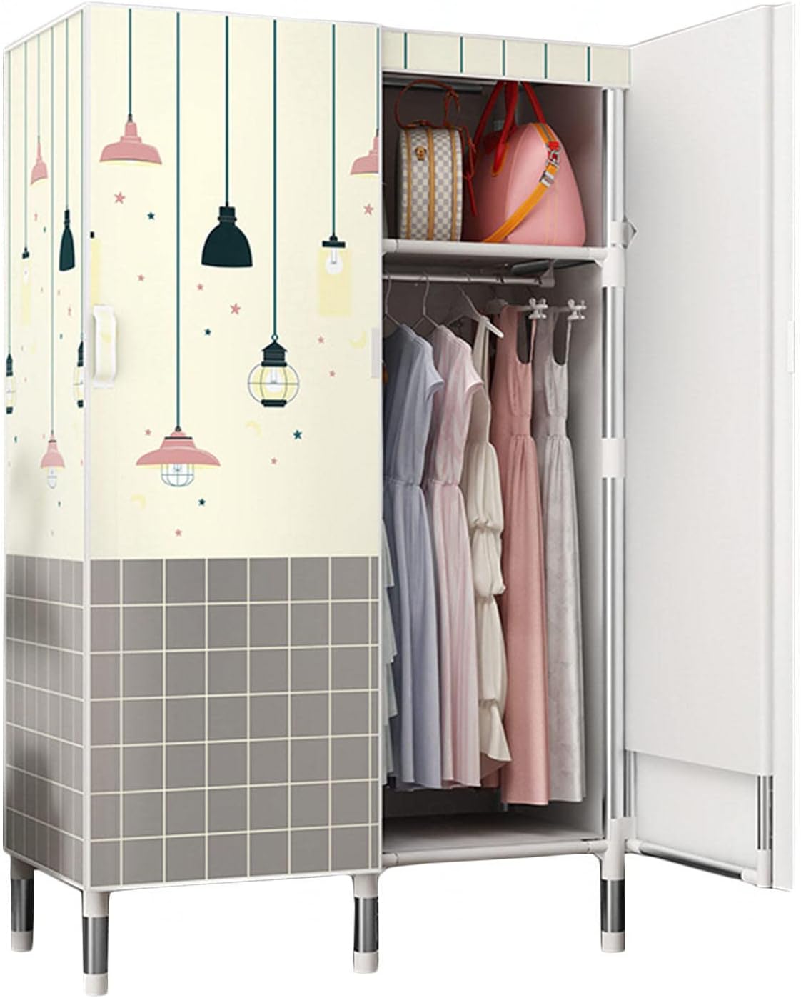 Wardrobe, Portable Canvas Wardrobe Shelves, Clothes Closet Storage Organizer Open Door Fabric Wardrobe with Hanging Rail,B-85x50x172cm
