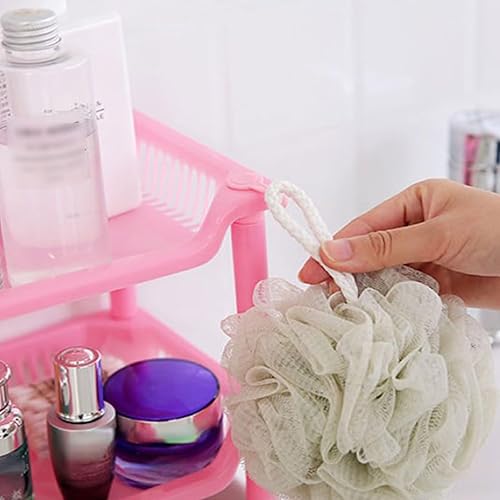 Miniatura 7 de Organizador de ducha de 3 niveles, estante esquinero de plástico rosa, estante de escritorio multifuncional hueco para escritorio, organizador de