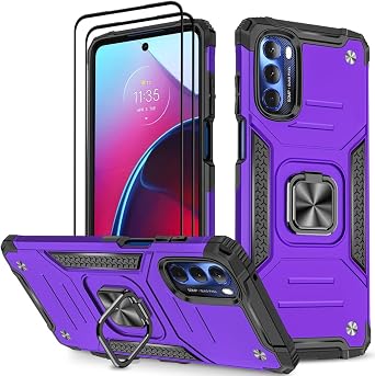 for Moto G Stylus 5G 2022 Case with 2Pcs Tempered Glass Screen Protector, Military Grade Double Shockproof with Kickstand Case-Purple