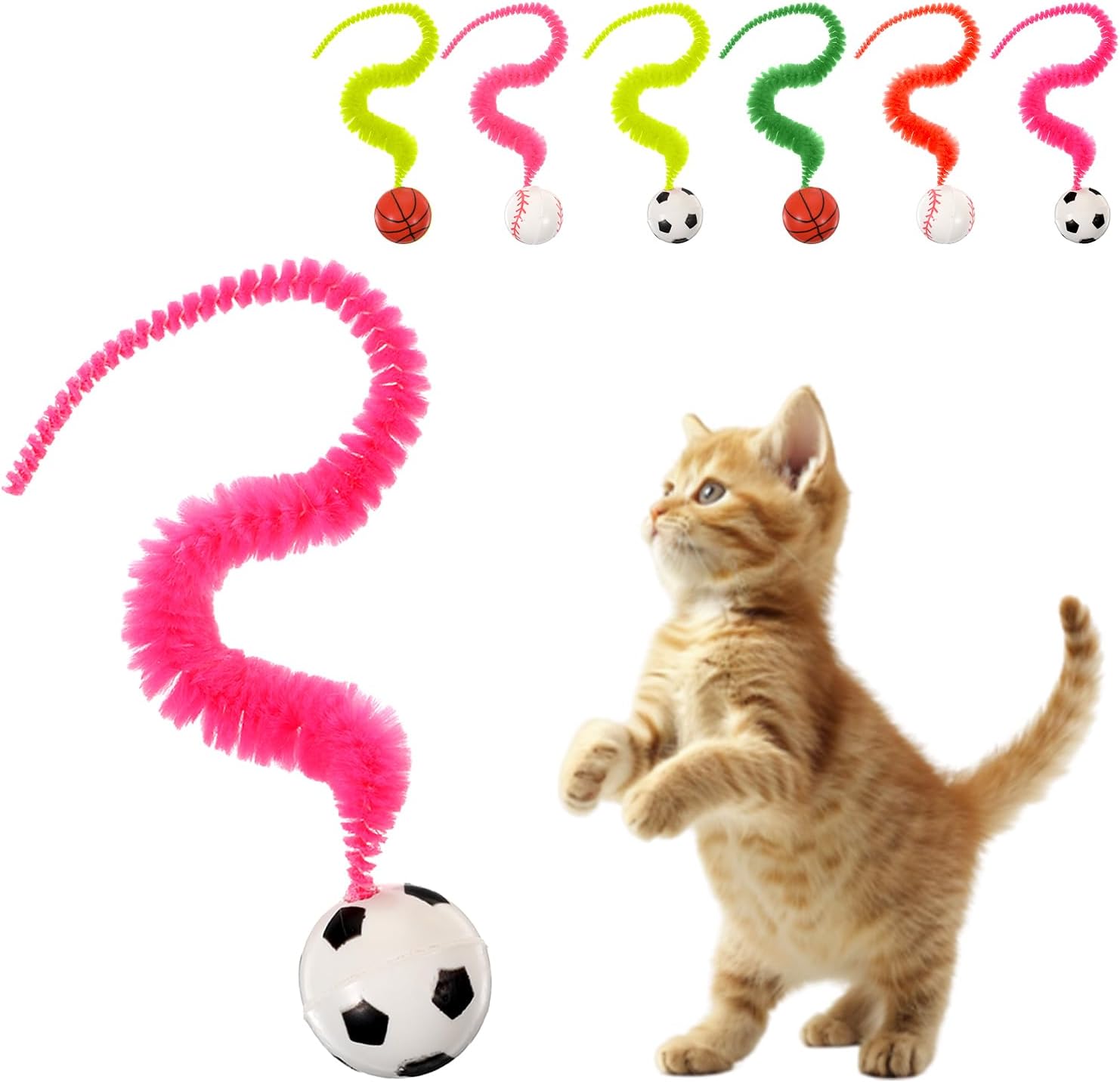 6 unidades de gusanos con pelota, Wiggly Balls, juguete interactivo con cola, pelotas de peluche para jugar para el hogar, tienda de mascotas, multicolor