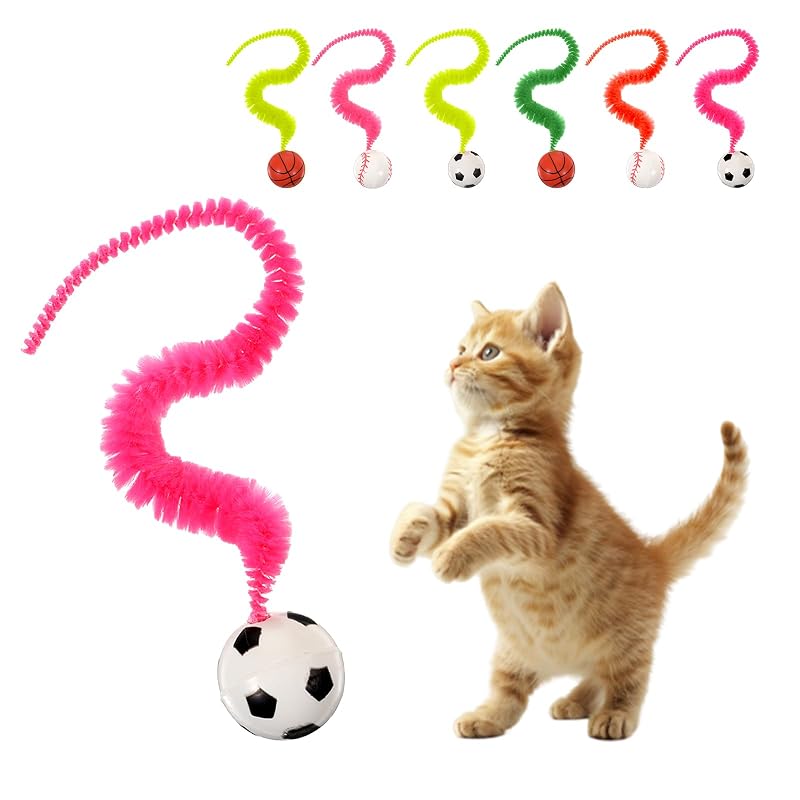 Bola saltitante com cauda para gatos Classicseali, brinquedo de borracha macia e pelúcia, pacote com 6