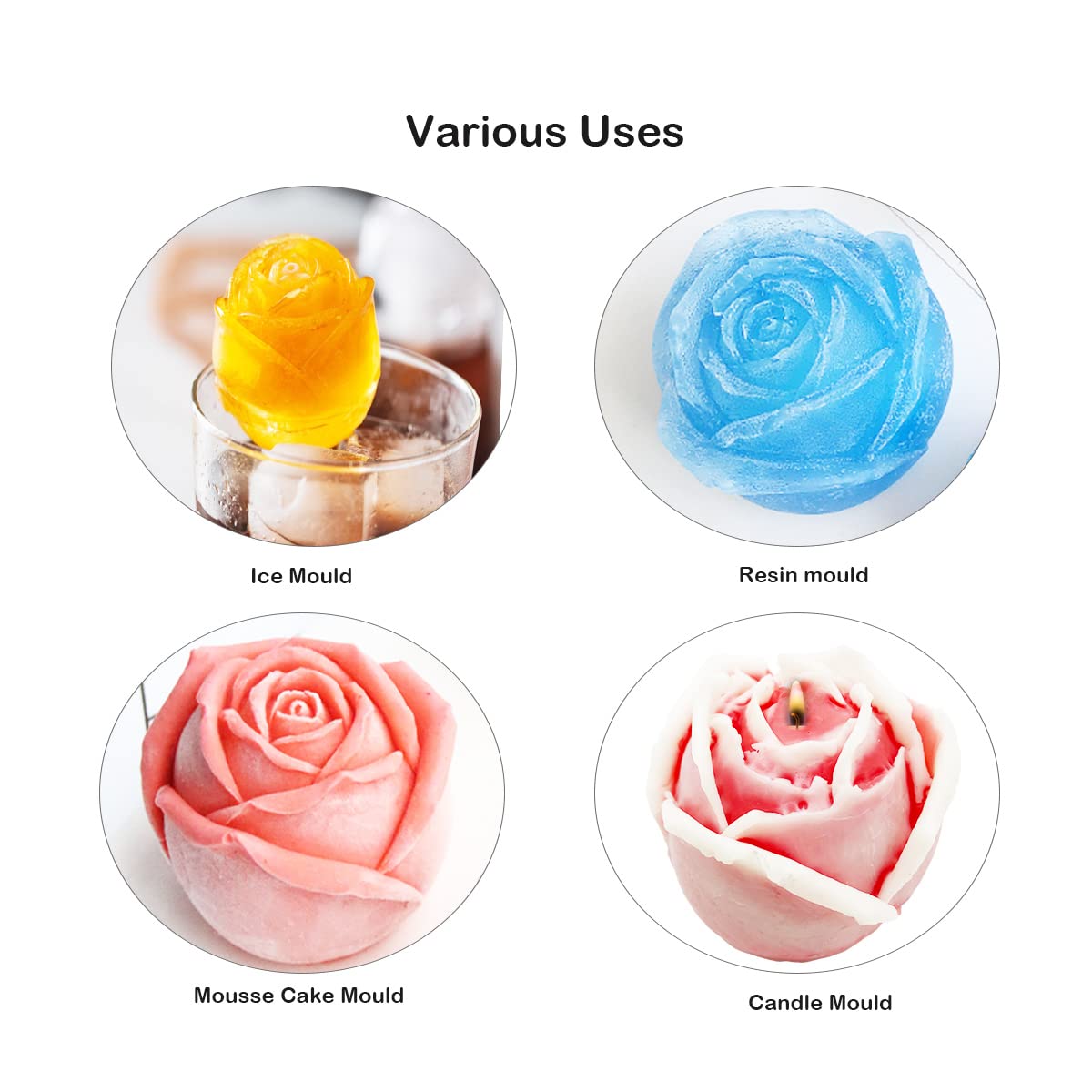 WYAHYQ 2Pcs Candle Moulds Silicone Flower Moulds for Candle Making Roses2.16inch Peony3.94inch Candles Gifts for Women - Image 3