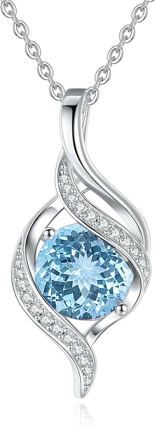 FANCIME Birthstone Necklace for Women Round Cubic Zirconia Necklace S925 Sterling Silver full Love Birthday Gifts for Mom Women