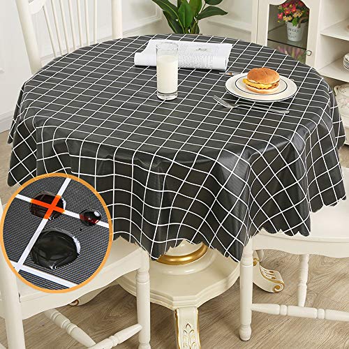 BCKAKQA Table Cloth Round Black White Plaid Wipe Clean Tablecloth 120cm Waterproof Oil-Proof Stain-Resistant PVC Vinyl Table Cover for Round Table,Dining,Garden,Cafe,Buffet,Party Indoor Outdoor Decor