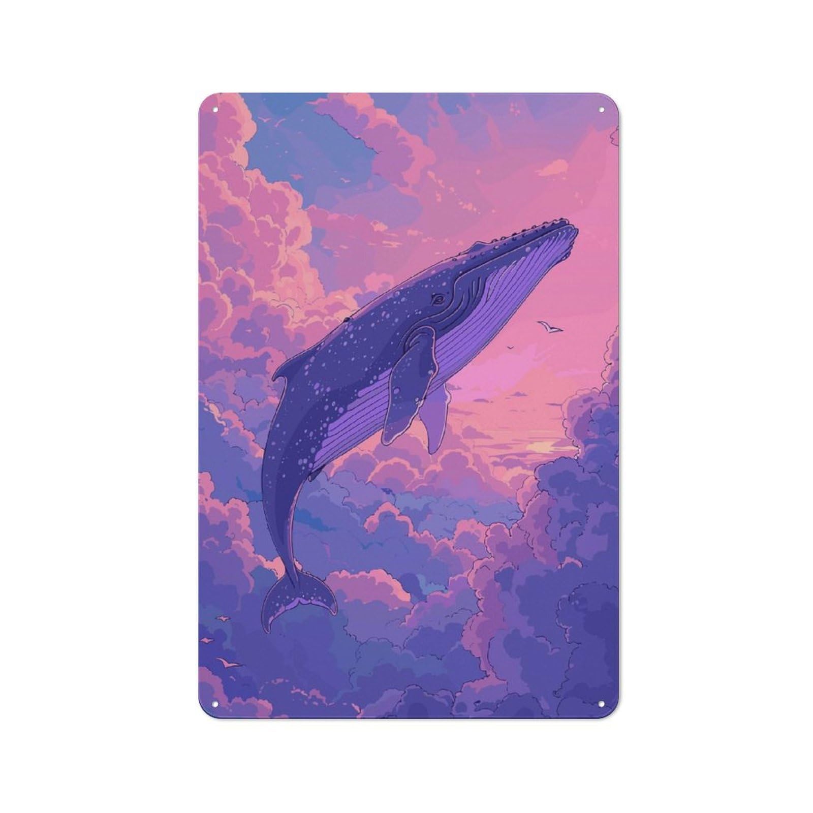 Junmoney Whale Flying On Sky Retro Tin Wall Plaque 30X20cm With For Garage Or Workshop, For An Autumn Wall Display In Garage And Workshop