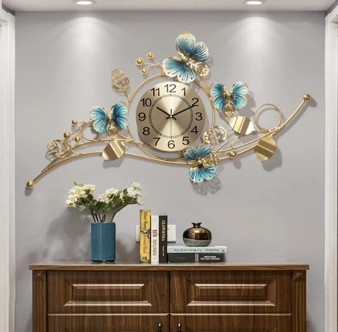 RIZIK STORE Analog Metal Wall Hanging Floral Handmade Wall Clock Multicolor Ticking Sound for Bedroom/Drawing Room/Hall/Dining Room (36x25) (Design 1)