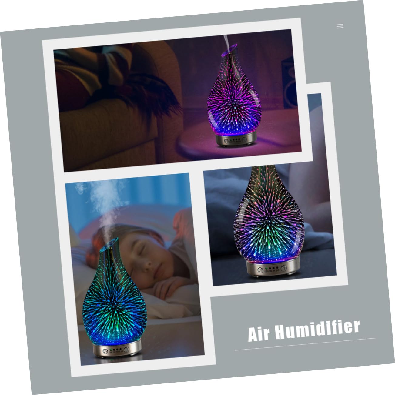 Difusor de Aceites Esenciales de Vidrio Púrpura 3D, 1 L | Abs y Pp, Tecnología de Reducción de Ruido, para Salas de Reunión y Spa