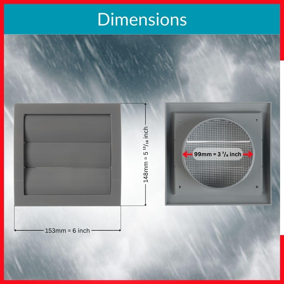 4" inch Dryer Vent Cover Outside - ABS Plastic HVAC Air Vents for Exterior Wall - Gray Ventilation Exhaust Grille with Automatic Louvres and Built-in Mesh