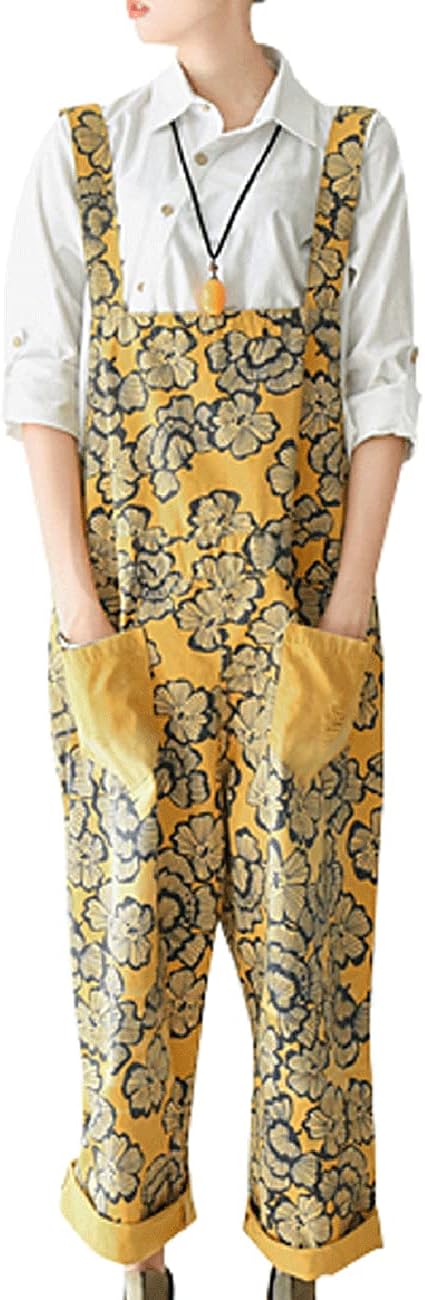 Women's Casual Printed Denim Jumpsuits Rompers Overalls Pants