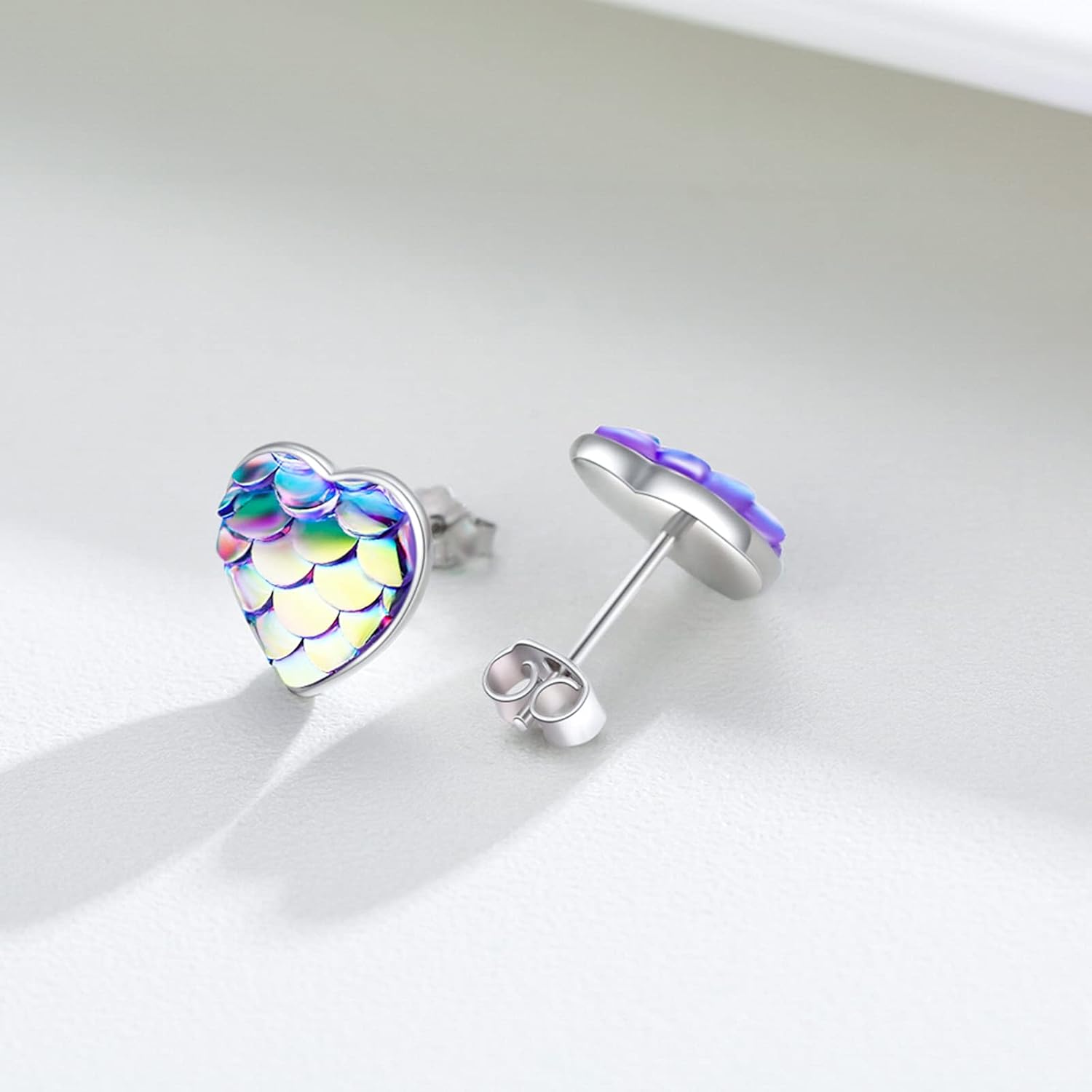 Mermaid Scales Stud Earrings S925 Sterling Silver Heart Studs Mermaid Earrings Jewelry for Women